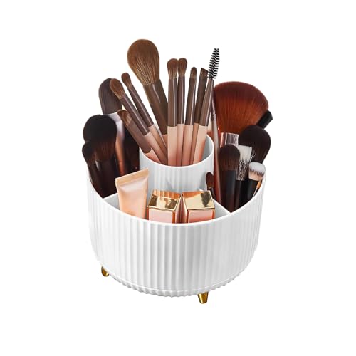 Diesisa Make Up Organizer: 360° Drehbar Kosmetik Organizer - Pinselhalter Mit 5 Fächer - Cosmetic Organizer für Make-up-Pinsel, Kosmetik, Nagellack, Künstlerbedarf, Makeup Organizers - Weiß