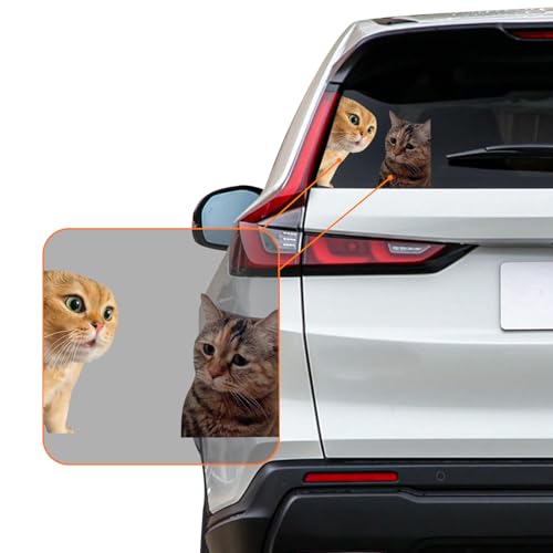 Image of 2 PCS Car Funny Cat Meme Sticker, Cute Kitten Decals for Cars, Laptop, Wall, Rear Window, Bumper, Humorous Automotive Decoration for Trucks & Vans(4 inch)