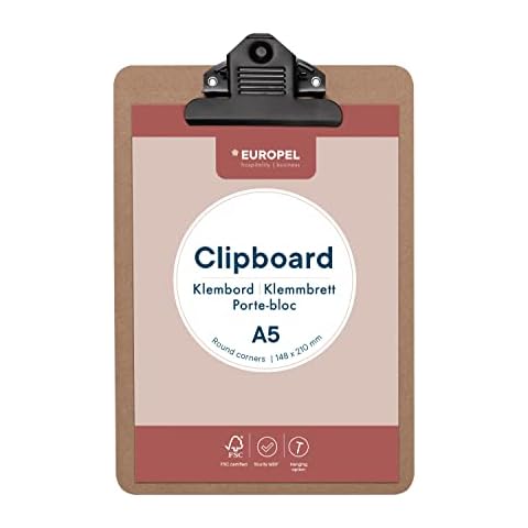 Europel A5 Wooden Clipboard with Metal Clip Cover