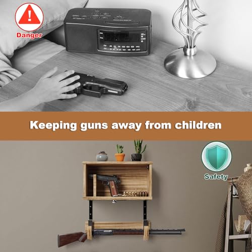 Wooden Wall Mount Gun Rack with Lock, 2-in-1 Horizontal Display for Rifle, Shotgun and Dual Pistols, Secure Firearms Storage Hanger by amoard - Used condition - Image 4