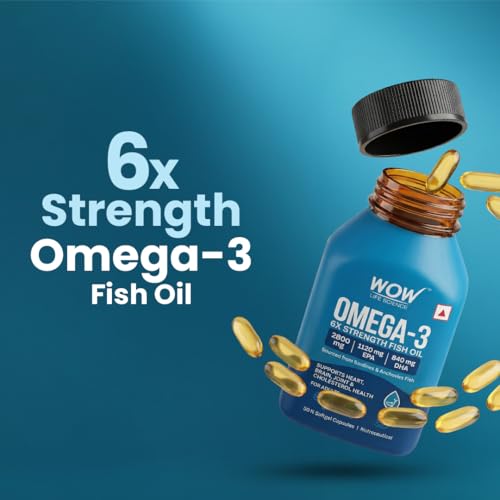 Image of WOW Life Science Omega‑3 6X Strength Fish Oil Softgel Capsules | 2800 mg Fish Oil with 1120 mg EPA & 840 mg DHA | Supports Heart, Brain & Joint Health | Sourced from Sardines & Anchovies | 60 Softgel Capsules