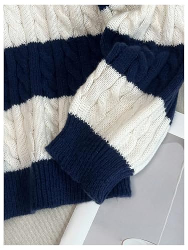 SOLY HUX Girl's Striped V Neck Sweater Casual Long Sleeve Cable Knit Pullover Tops4