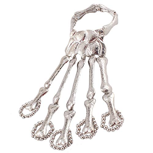KESYOO Halloween Skull Skeleton Finger Bracelet with Ring Metal Skull Hand Wristband Skeleton Hand Bracelet Women Jewelry for Halloween Costume Accessory