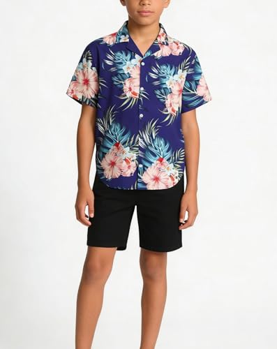 Image of Cromoncent Matching Hawaiian Outfits for Family, Dad and Son Matching Luau Beach Tropical Shirts Mommy Daughter Tropical Sets