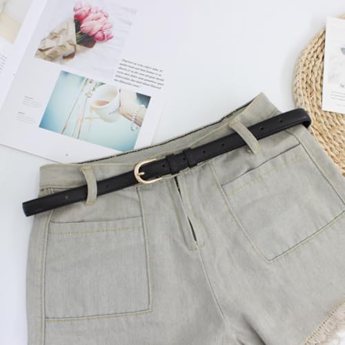 Women's Skinny Belt, Leather Waist Belt, Thin Belts with Gold Alloy Buckle Belt for Jeans & Dress3