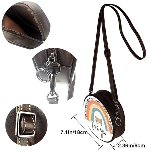 Sac rond cuir végétalien Leopard Rainbow de haute qualité avec sangle ajustable