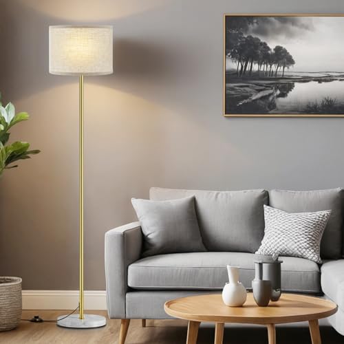 Image of Ambimall 60'' Modern Floor Lamp with Shade, Tall Lamps for Living Room, Bedroom, Office, Dining Room, Gold Standing Lamp with Marble Base(Without Bulb)