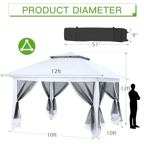 Ecotouge YO-PTG077WT-1-V2 12X12 Ft Pop Up Canopy Tent, Outdoor Patio Instant Gazebo Tent With Waterproof And Uv Resistant, Portable Party Canopies thumb #1
