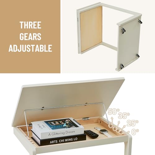 Image of Uniclinens Wooden White Side Table, White End Tables Small C Shaped End Table, Couch Tables Slide Under Sofa, Rolling Side Table with Wheels for Bedroom Living Room