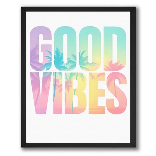 InkFlow Posters Good Vibes Typography Poster - Tropical Sunset with