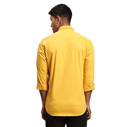 Image of Colorplus Men's Cotton Blend Solid Pattern Tailored Fit Regular Collar Full Sleeve Casual Shirt