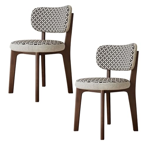JIAOCKJIAO ダイニングチェア、リビングスツール、背もたれ付き木製ルームチェア、取り外し可能な布製シートクッションカバー付きキッチンダイニング椅子 、レストラン用ファームハウスキッチンアームレスサイド食卓椅子(Brown+black,2PCS)