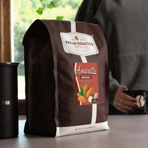 Image of Fresh Roasted Coffee, Amaretto Flavored Whole Bean Coffee, Medium Roast, Kosher, 5 lb (80 oz)