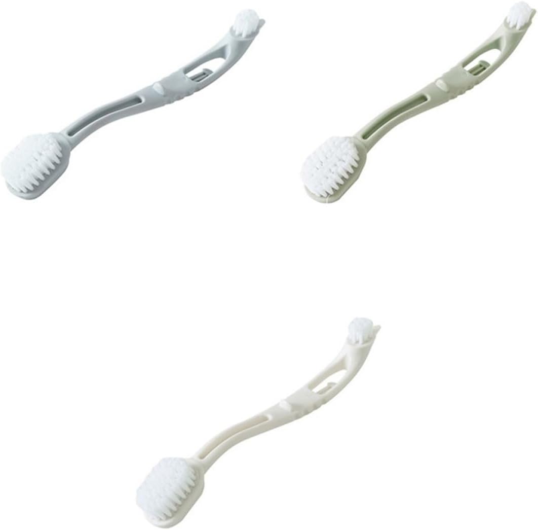 3pcs Anti-Slip Double Head Multifunctional Shoe Cleaning Brush Set with Curved Handle for Laundry and Boot Care
