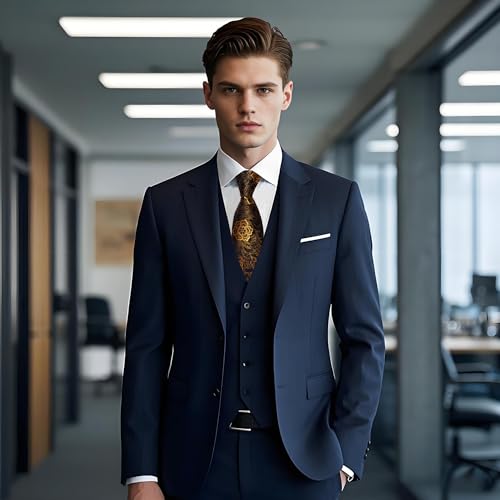 Image of YourTies Black Gold Ties for Men Silk Floral Men's Necktie Woven Jacquard Formal Business Party Wedding Designer