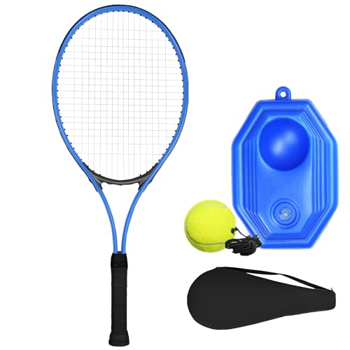 Juego de raquetas de tenis de aluminio de 27 pulgadas con pelota, kit de autopráctica portátil, incluye base y funda para raqueta para principiantes