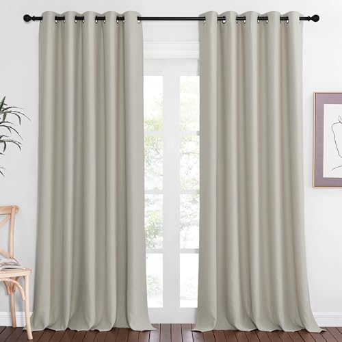 NICETOWN Blackout Natural Window Treatment for Living Room - Energy Saving Thermal Insulated Solid Grommet Sound Reducing Room Darkening Curtain for Bedroom (1 Panel, W66 x L102)