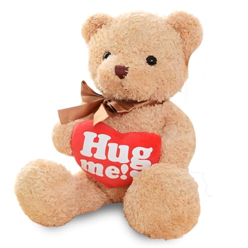 VorIrydian Oso de Peluche, Osito de Peluche con 'Hug Me' de corazón, cojín Decorativo para la habitación, Amigos Suaves y tiernos, Regalo romántico para Mujeres San Valentín y Aniversario, Marrón