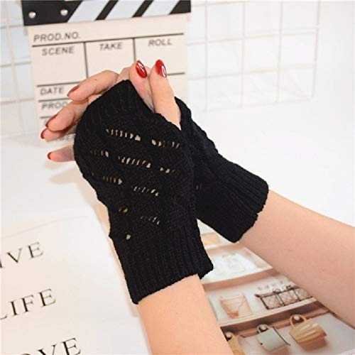 MeiHuiDa 2018 New Style Fashion Solid Women's Half Finger Knitted Wrist Hand Warmers Winter Fingerless Gloves Mittens - (Color: Black, Gloves Size: One Size)