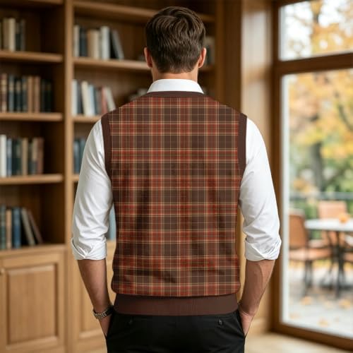 Christmas Sweater Vest Men V Neck Plaid Knit Lightweight Pullover Sweater - image 3