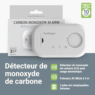 FireAngel FA6813 Détecteur de Monoxyde de Carbone CO, Capteur de Monoxyde de Carbone, Détecteur de CO et Alarme Portable, avec Piles, Bouton de Test
