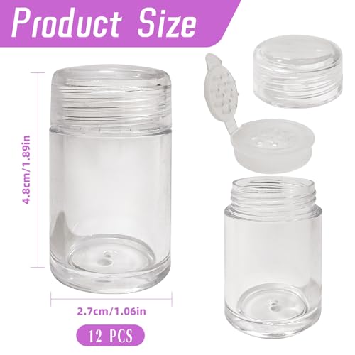 12 Pack Mini Loose Powder Jars with Sifters and Lids, 10ml Clear Empty Cosmetic Containers for Face Powder, Glitter, Eyeshadow, and Travel Samples2