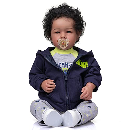 Anano 20 Inch Biracial Black Reborn Dolls Soft Silicone Cloth Body Newborn Baby Dolls African American Boy Baby Dolls Ethnic Reborn Toddler Best Gift Sets #TOP3