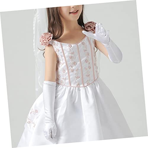 Beaupretty White Flower Girl Gloves with Pearl Decor Long Satin Dress Gloves for Weddings Parties and Pageants4
