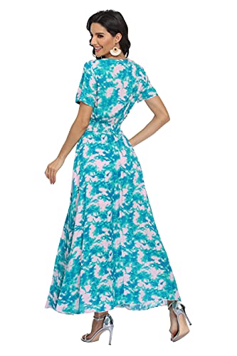 Image of VintageClothing Women's Floral Maxi Dresses Boho Button Up Split Summer Casual Long Dress Beach Party Dress