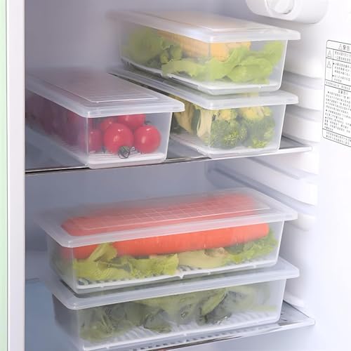 Image of Qshare Fridge Container - Plastic Fridge Storage Box with Removable Drain Plate, Leak-Proof Lid Fridge Storage Box, Fridge Organizer Container Keep for Fruits, Vegetables, Fish, Meat (1500ml) (5)