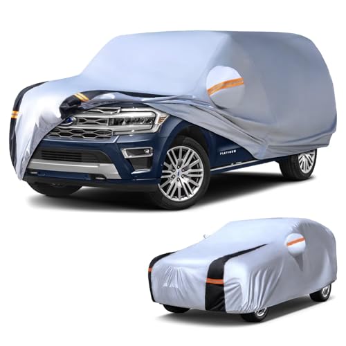 Image of Large SUV Car Cover for Ford Expedition MAX 100% Waterproof All Weather, Heavy Duty Outdoor Full Exterior Covers Rain Sun Wind UV Hail Protection.
