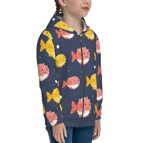 Cute Puffer Fish Kids Pullover Hoodies Boys Zip Up Sweatshirts Girls Athletic Clothes with Pocket4