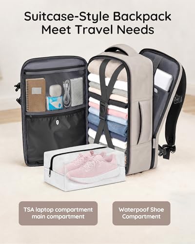 Image of Taygeer Travel Backpack with Shoe Pouch, TSA Approved Personal Item Bag | Carry on Backpack with Water Bottle Pocket, Casual Daypack Fits 15.6'' Laptop, Travel Gifts for Gym Business Work, Brown