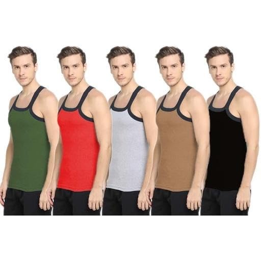Men's Gym Vest Combo Pack of 5 | Cotton Blend Sleeveless Baniyan | Solid Casual Inner-picture-25
