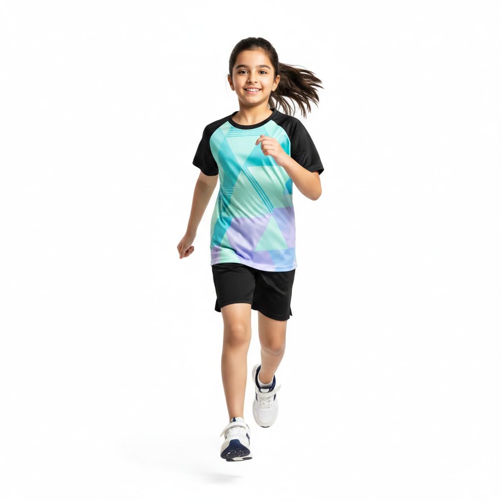 Girls Dry-Fit Sports T-Shirt & Shorts Combo Set | Quick-Dry Breathable Activewear for School PT, Running & Outdoor Play | Lightweight Sweat-Wicking Athletic Wear | 4-15 Years-image-49
