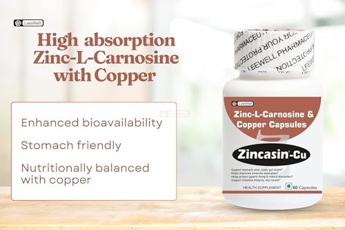 Image of Zincasin -CU contains Zinc L carnosine with Copper Supplement | Support Leaky Gut Care, immunity, Stomach Ulcer & Mucus Membrane layer Protection Supplement - 60 Capsules