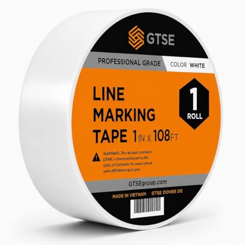 GTSE 1 inch x 108 ft White PVC Vinyl Floor Tape, Safety Marking Tape, 6 mil Thick, Suitable for Dance Floors, Gyms, Warehouses, Sports Facilities