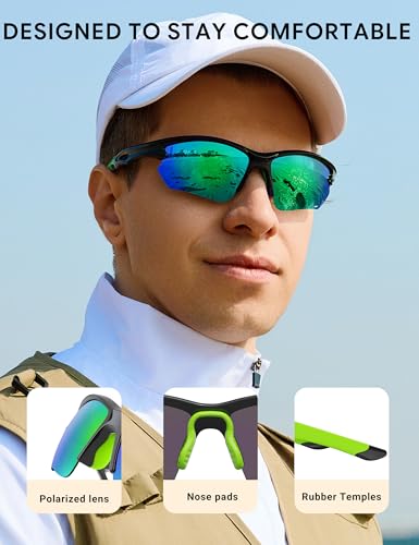 Image of BIRCEN Mens Polarized Sunglasses for Sports: TR90 Lightweight Sun Glasses Wrap Around Shades for Fishing Driving Cycling