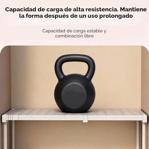 Organizador de armario ajustable que duplica el espacio de almacenaje en alacenas y baños cortos 7