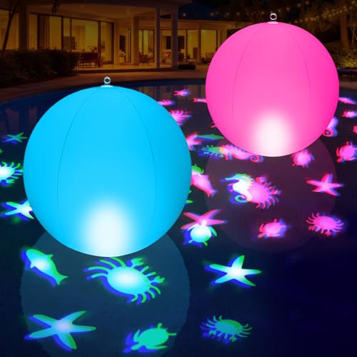 Luxfero Lampe Flottante Solaire LED, Balle Gonflable Grande Lumière Piscine, Lampe Piscine Flottante Étanches IP68, Lumières LED à Projection d'Animaux...
