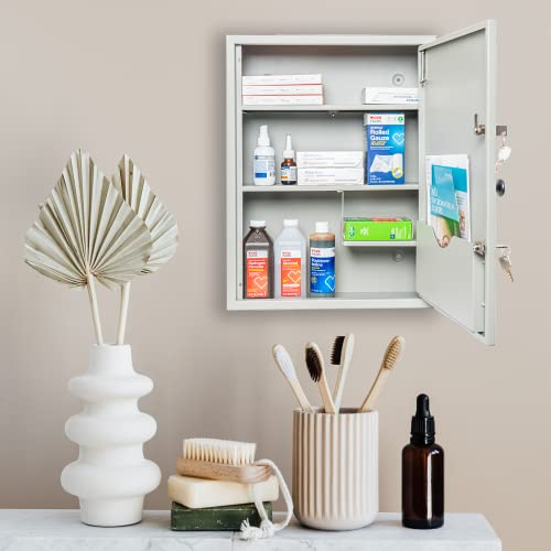 Metateel Large Dual-Lock Medicine Cabinet – Wall Mounted & Secure Steel Medicine Pills & First Aid Kit & Emeergency Kit Box with Locks for Home Office & School Use (White) - Thumbnail 5