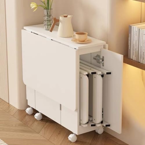 Yumcute ダイニングテーブル 折りたたみ 幅120cm 伸縮 ダイニングセット4人用 キャスター 収納付き 食卓 机 ホワイト コンパクト 省スペース 完成品 組立不要