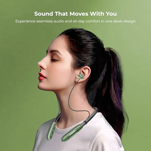Image of Bluetooth Neckband Earphones, Bluetooth V5.4, 25+ Hours Playtime, C-Type Fast Charging Port, Multi-Function Integrated Controls, Green