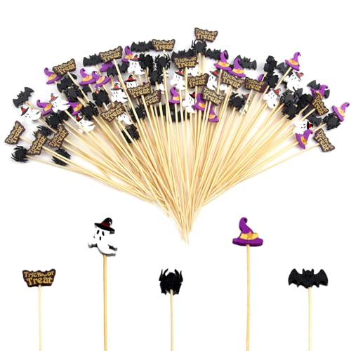 chenyu 200 PCS Bastoncini da Cocktail di Halloween 12cm Stuzzicadenti Decorativi Cappello da Strega Pipistrello Fantasma Decorazioni Cocktail Stuzzicadenti per Feste