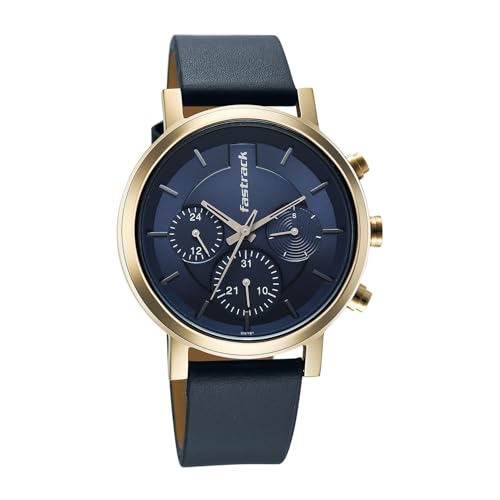 Image of Fastrack Chrome K Quartz Analog with Blue Dial Blue Leather Strap Watch for Men - 3287QL04