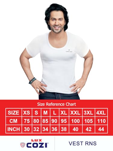 Image of Lux Cozi Men's Half Sleeve Vest Pack of 3 | Cotton Round Neck Vest for Men | White Cotton Banyan | Soft, Breathable & Lightweight Men's Innerwear