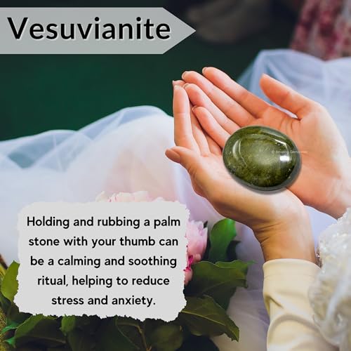 Image of Amazing Gemstone Vesuvianite Crystals and Healing Stones - Large Palm Stone Crystals Piedra - Crystal for Good Luck, Balanced Positive Energy, Meditation - Unique Stocking Stuffers, Gifts for Women
