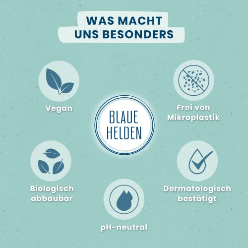Blaue Helden Duschgel Rose & Peach Starterset (Flasche+1xPulver) + 3x Nachfüll-Pulver für 1,2 l Duschgel | Vegan | Biologisch abbaubar| Ohne Mikroplastik