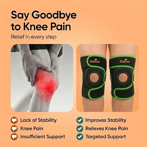 Image of DOLTAS Knee Brace Pair Neon Green - Open Pateela Knee Support for Gym, Running, Arthritis, Joint Pain & Injury Recovery Men & Women| Stabilizes Kneecap & Relieves Knee Pain (2 Pcs)