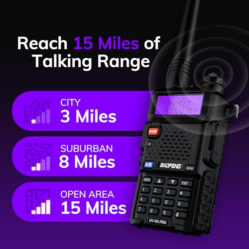 Image of BAOFENG UV-5G PRO GMRS Handheld Radio, 5W NOAA /UHF /VHF /Airband Scanner & Receiver, GMRS Repeater Capable, Long Range Rechargeable Two Way Radio, for Adults, Support Chirp Programming